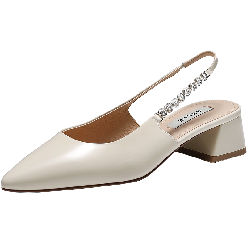 Belle Luminous Star Diamond French Style Pointed High Heel Sandals Women Summer 2026 Beaded Open Toe Sandals JD041BH6 Beige Size 33