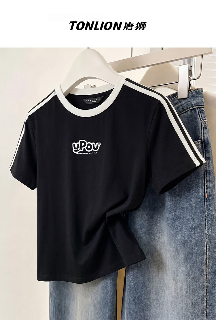 TonLion 2026 Summer New Couple Short Sleeve T-Shirt Unisex Shoulder Top Summer Trendy Short Sports Style 1