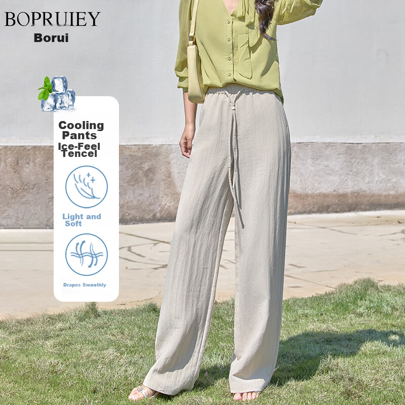 Borui Linen Tencel Wide-Leg Pants for Women Summer Thin Breathable High-Waist Draped Loose Casual Slim Straight Pants Female