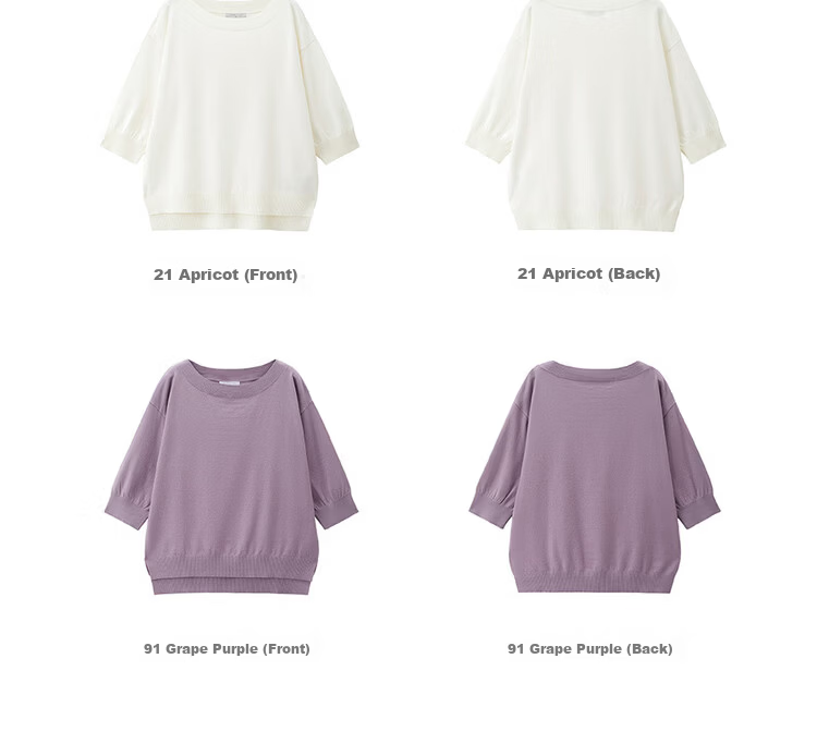 Giordano 2026 Summer Women's Asymmetric Hem Loose Drop Shoulder Mid Sleeve Boat Neck Knit Sweater 13356252 16