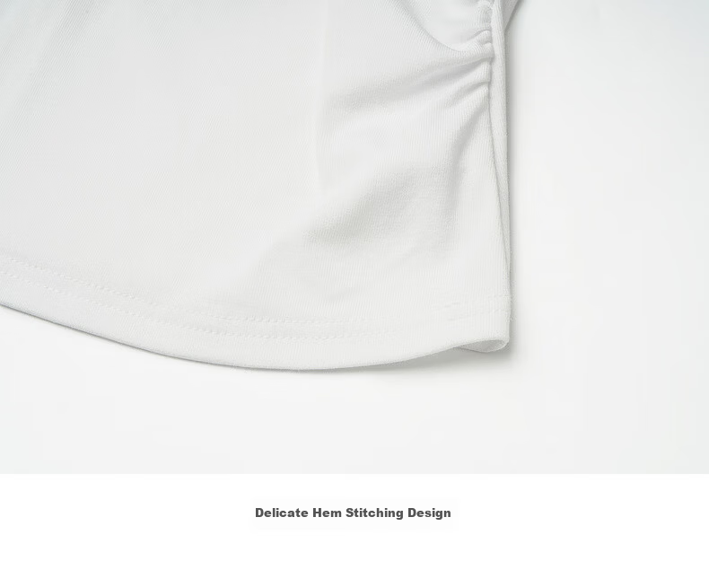 Olrain Eurielle Summer New Pleated Waist Slim Fit Color-Block Round Neck Short Sleeve T-Shirt Women Casual Top White XL 21