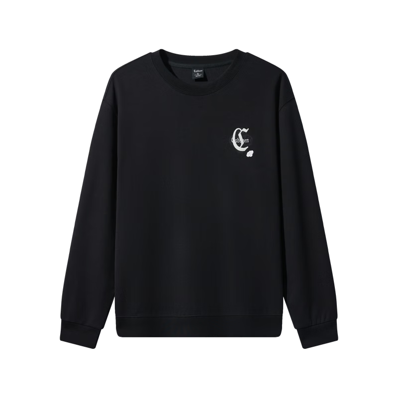 CABBEEN 300G Healthy Fabric Sweatshirt Traditional Ruyi Knot Logo Embroidery 2026 Spring Men's Long Sleeve Sweatshirt