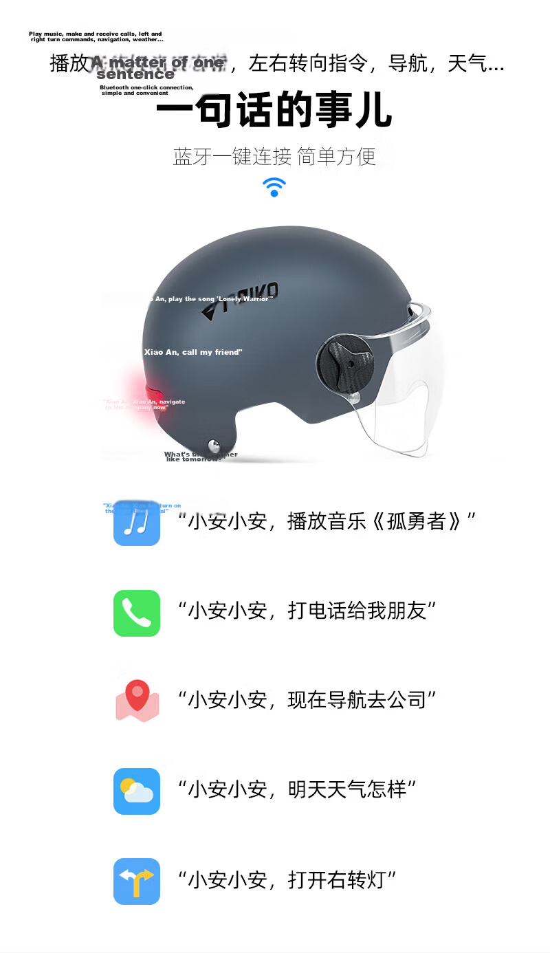 FEIKO AI Smart Electric Motorcycle Helmet 3C Certified Safety Half Helmet with Bluetooth Headset Unisex Four-Season White L 5