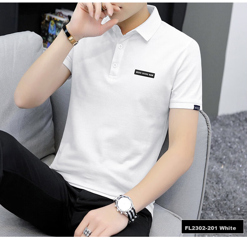 PLAYBOY Men's Summer Short Sleeve Polo Shirt Business Collar Solid Gray Simple Design 23