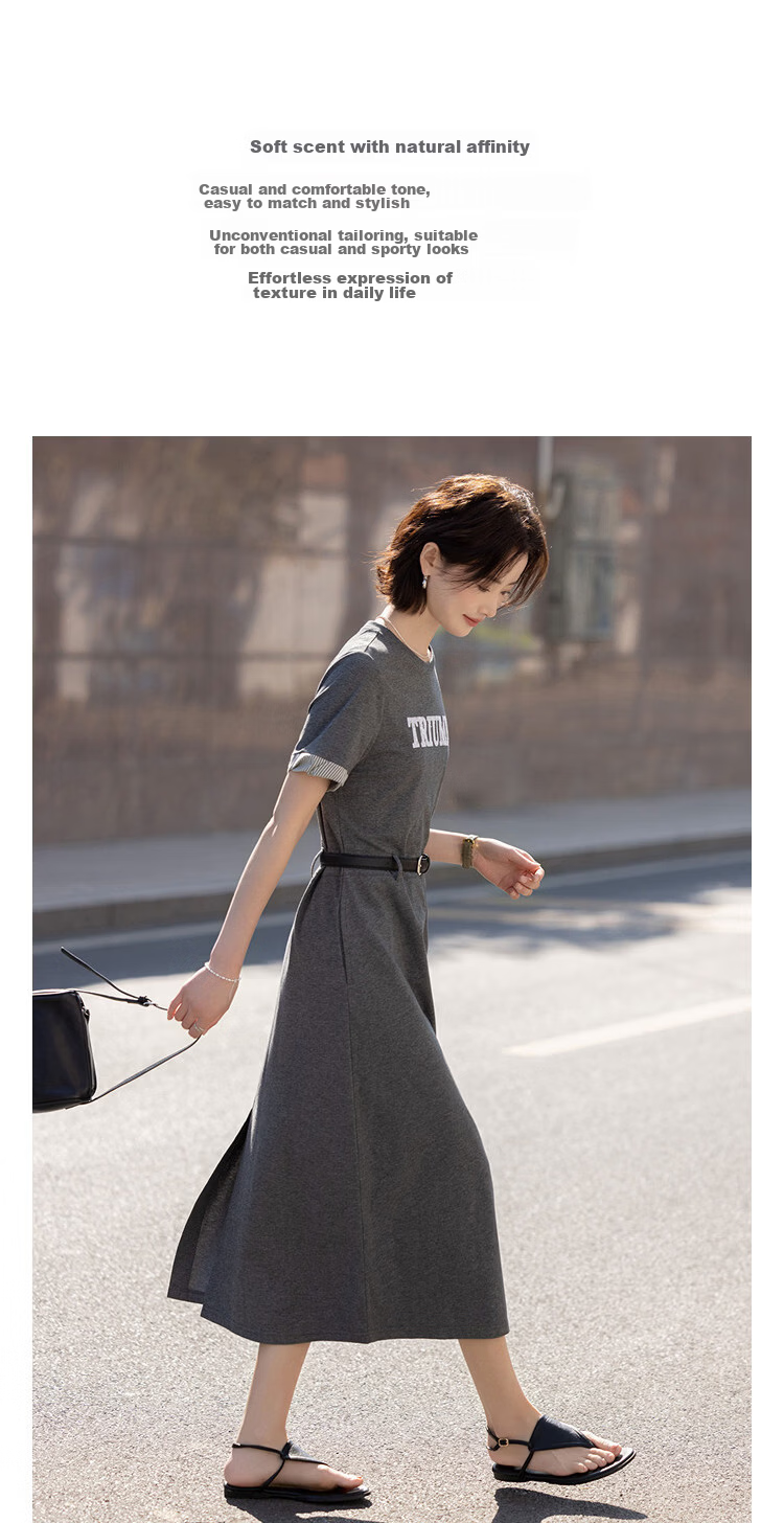 Demana [Cloud Oxygen Cotton Series] Summer Fashion Letter Embroidered PU Belt Waist Slim Fit Dress for Women Premium Feel 6