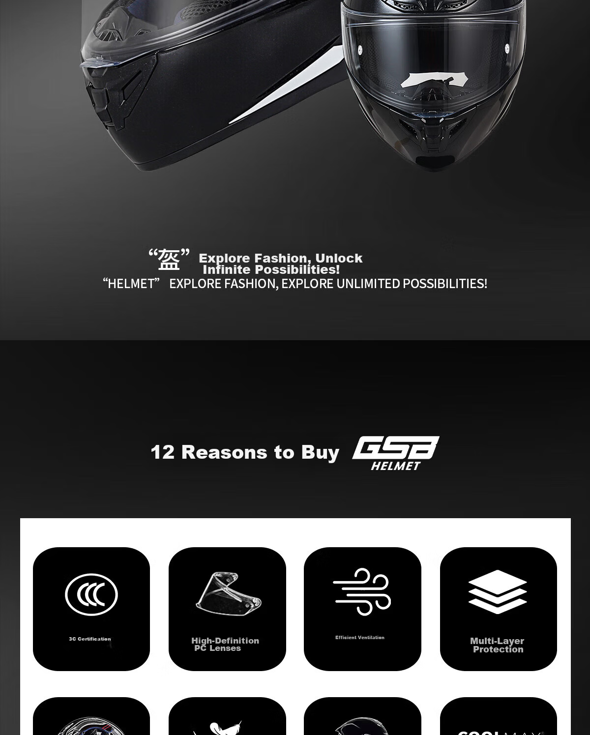 GSB Motorcycle Full Face Helmet 3C Certified All-Season Unisex G361 2