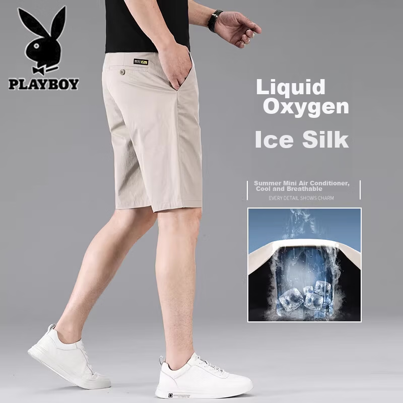 Playboy Ice Silk Men's Five-Point Shorts Summer Thin Breathable Quick-Dry New Business Casual Versatile Mid-Length Pants Trend
