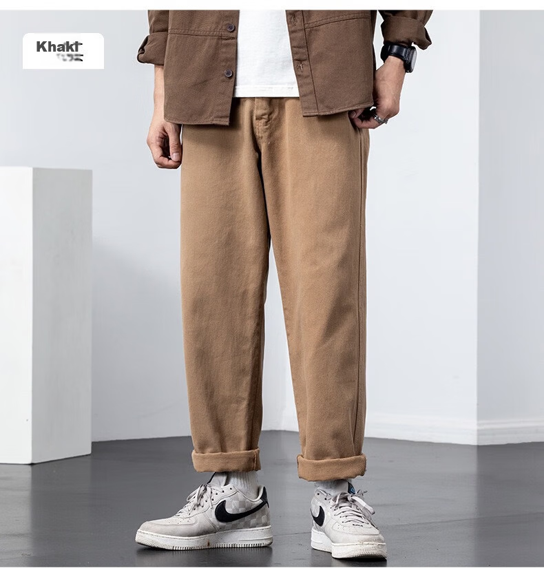 LangSha Men's Work Pants Loose Fit American Vintage Fashion Straight Leg Trendy Casual Versatile Long Pants 7
