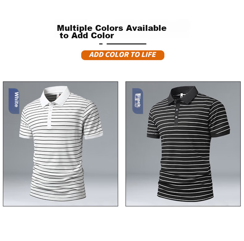ROMON Men's Short Sleeve Polo Shirt Summer Ice Silk Business Cool Stretch Slim Breathable Collared Quick-Dry T-Shirt 5