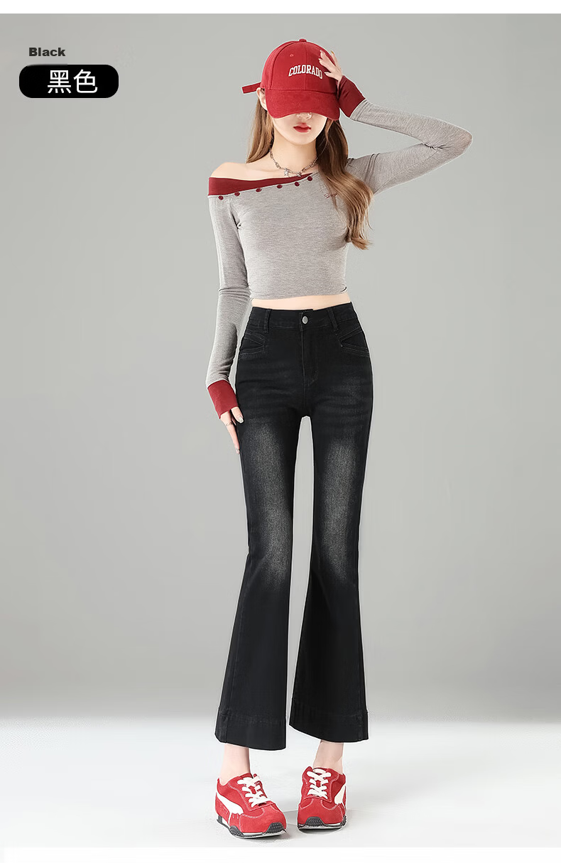 Jeanswest Women's Summer Fashion Trendy Slim Fit High Waist Flared Ankle Pants Cement Gray L 18