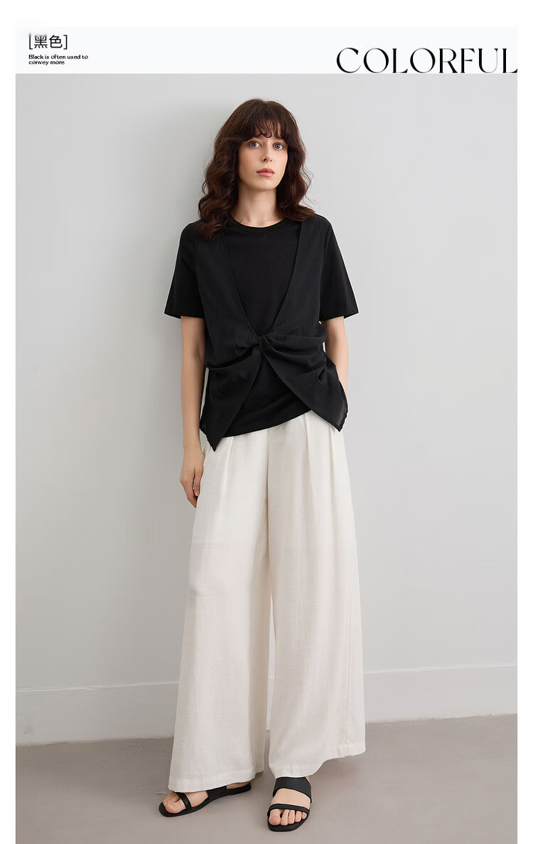 Demana [Comfort Sorona] Summer Fake Two-Piece Spliced Organza Round Neck Short Sleeve Slim Fit Petite Women's T-Shirt 3