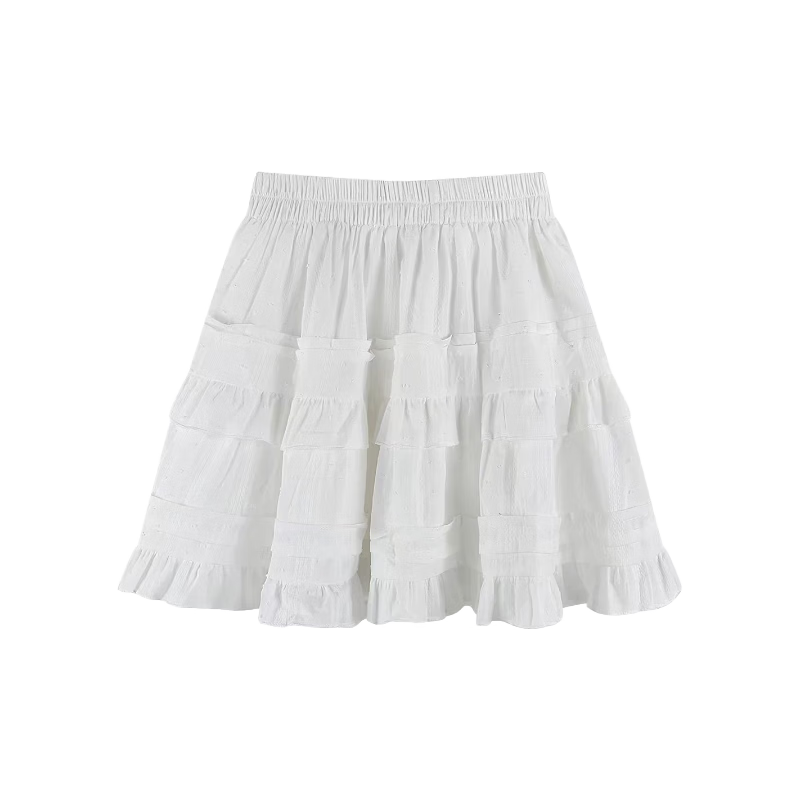 Langsha White Short Skirt for Women Spring Summer Slim Fit Patchwork Cute Anti-Exposure Ballet Style A-Line Puffy Cake Skirt