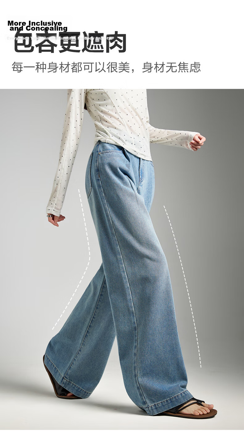 TonLion 2026 Spring Women's Pleated Denim Pants Medium Denim Blue 25 5