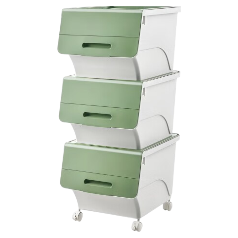 JEKO&JEKO Front-Opening Flip Lid Toy Storage Box, Children's Clothing Organizer, Snack Storage Container, 34L, Set of 3, Gree