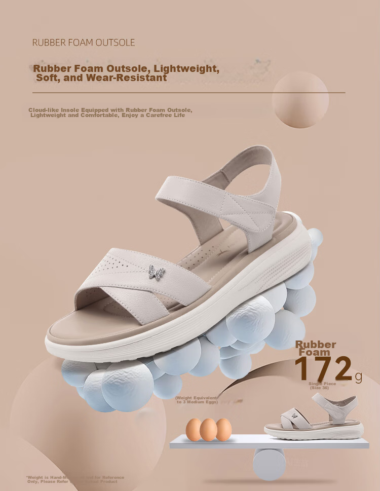 Red Dragonfly Women's Soft Sole Velcro Wear-Resistant Sandals Lightweight Non-Slip Flat Mom Shoes WTK265752 Off-White Size 37 7