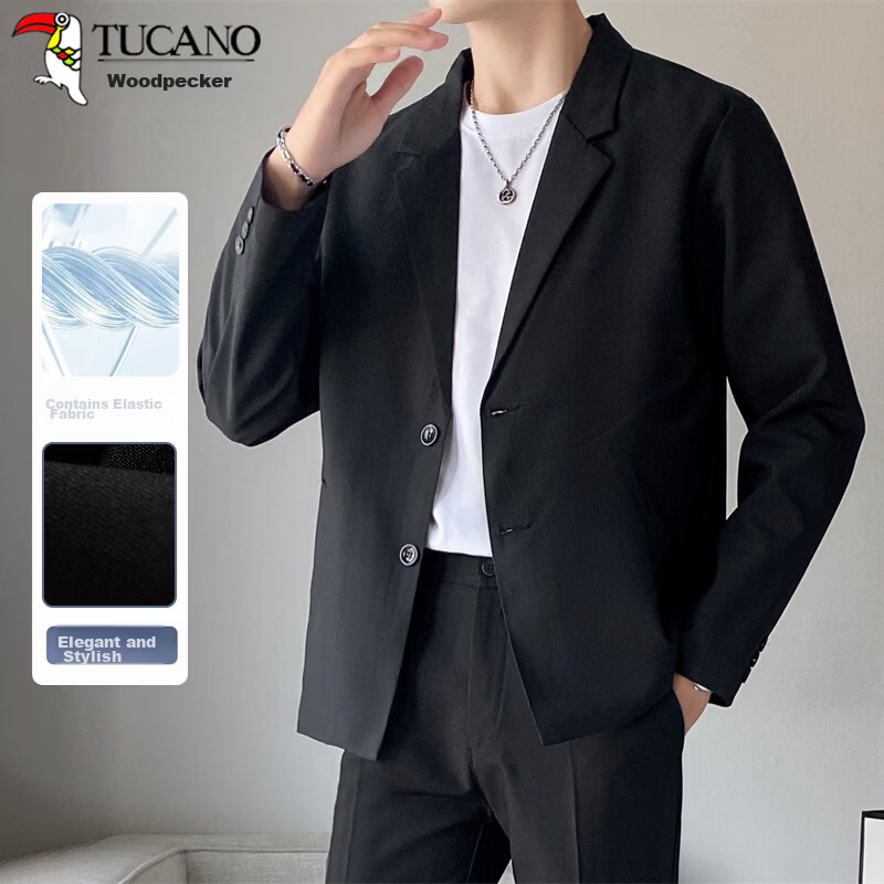 TUCANO Men's Casual Slim Fit Blazer Suit Jacket Korean Style Trendy Formal Groom Best Man Wedding Banquet
