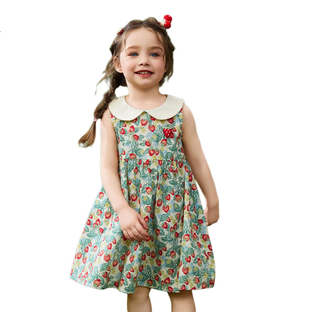 ASK JUNIOR Baby Girl Summer Dress with Peter Pan Collar, Sleeveless Sundress for Children's Vacation And Princess Dress