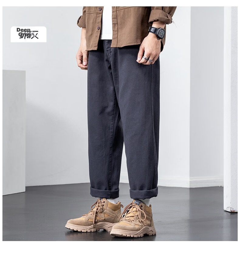 LangSha Men's Work Pants Loose Fit American Vintage Fashion Straight Leg Trendy Casual Versatile Long Pants 6