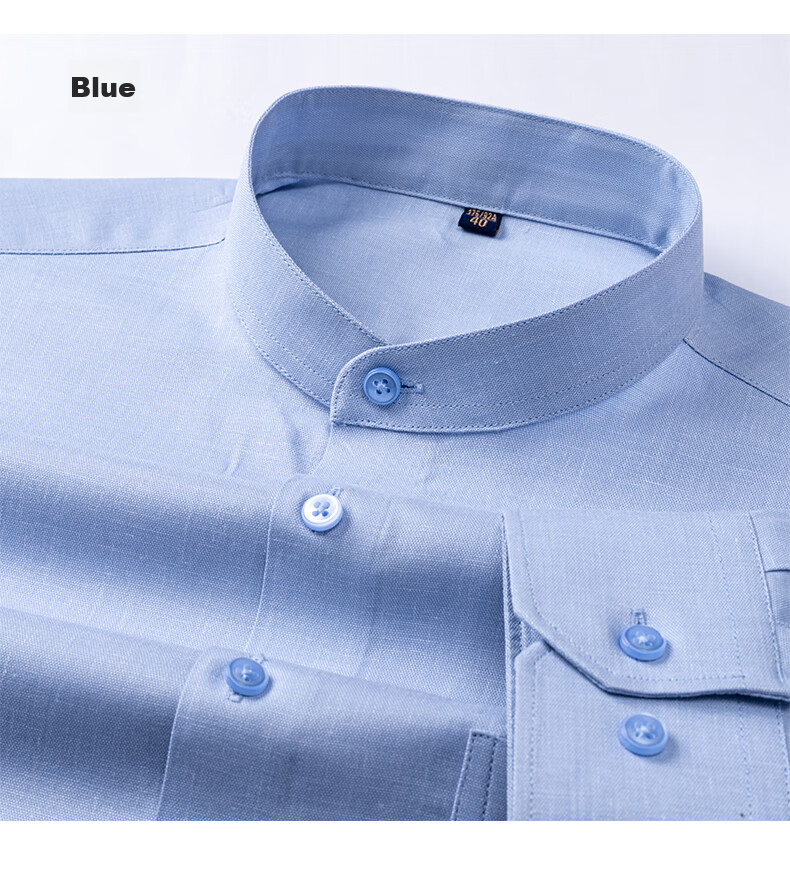 FIRS Linen & Tencel Men's Long Sleeve Shirt Breathable Easy Care Cotton Linen Stand Collar Shirt Gray 40 12
