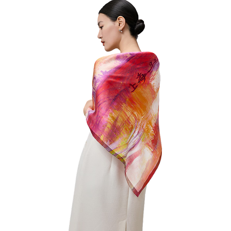 Shanghai Story [Counter Same Style] 100% Mulberry Silk Double-Sided Printed Washed Silk Scarf Artist Collaboration Silk Shawl