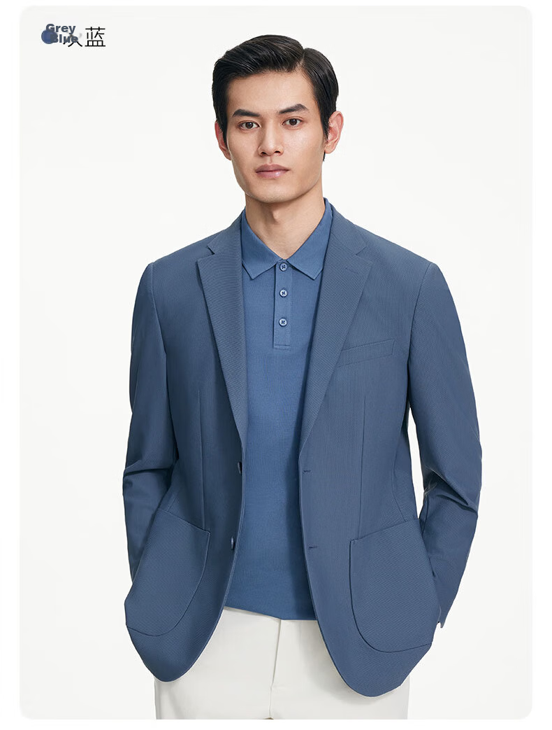Goldlion [Stretch Breathable] Spring Summer Men's Single-Breasted Slim Fit Business Casual Blazer Jacket Gray Blue 48A 10