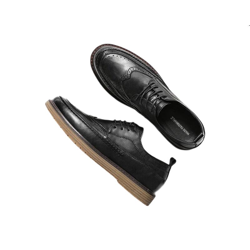 MARK FAIRWHALE Men's Leather Shoes, Spring Breathable British Retro Business Formal Shoes, 2025 New Style, Black, Size 43