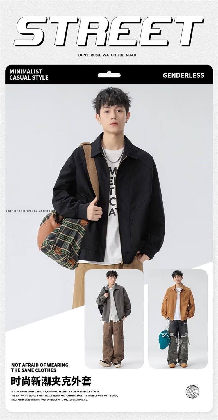 Foss Phil Men's Spring Autumn Casual American Style Loose Workwear Jacket with Turn-down Collar Gray 2XL 6768 1