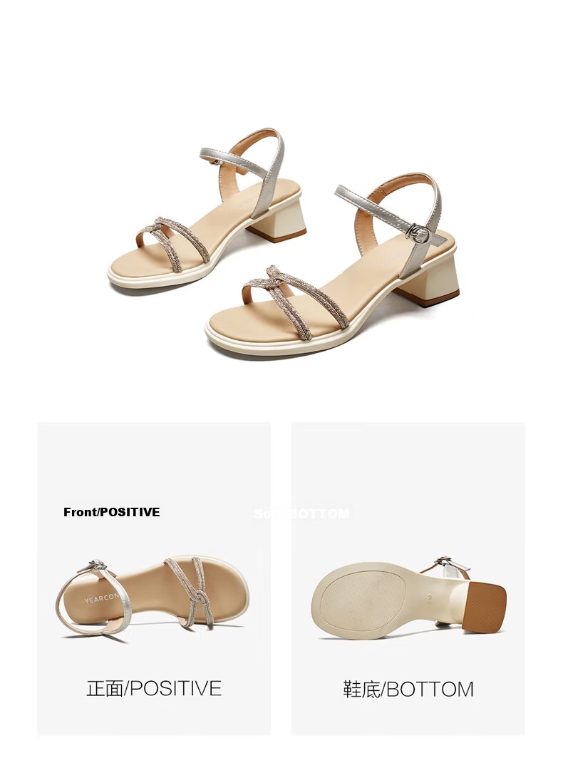 Eierkang Women's Silver One-Strap Block Heel Sandals French Style Commuter Elegant Mom Shoes 26123W Size 37 17