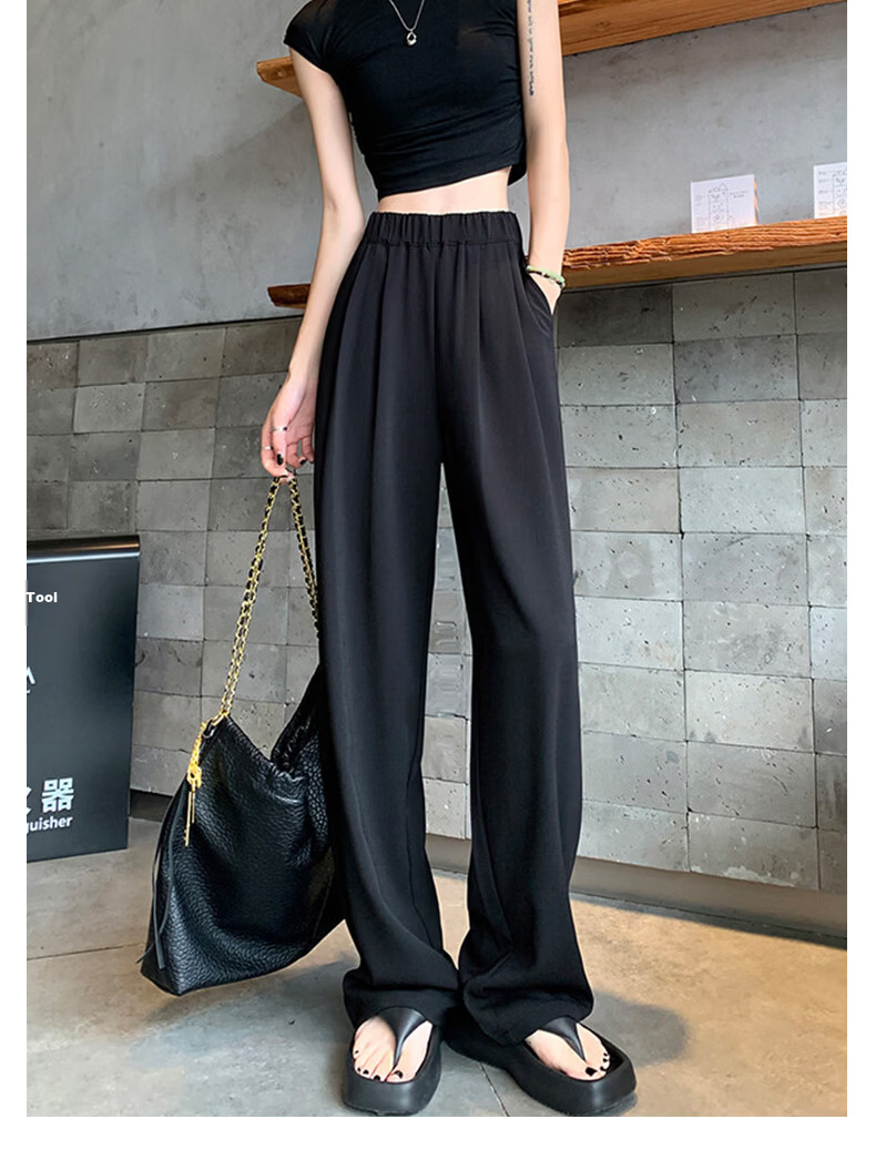 Borui Women's Summer Lightweight Ice-Feel Lazy Style Casual Pants Draped Loose Fit Trousers Chinese Style Wide-Leg Pants Black S 16
