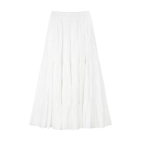 Jeanswest Women's Summer High-Waist Slimming Versatile Loose Peach Blossom Wrinkle Cake Skirt White M