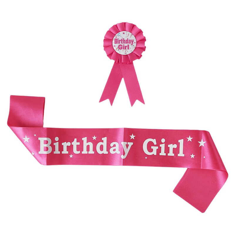 Duomeiyi Birthday Scene Decoration, Girl's Happy Birthday Props, Party Hat, Photo Shoulder Strap Sash + Medal, Pink