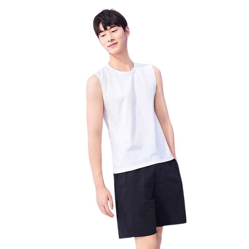 MiiOW 100% Cotton Wide Shoulder Men's Vest Spring Summer Thin Round Neck Casual Sports Fitness Base Layer Shirt