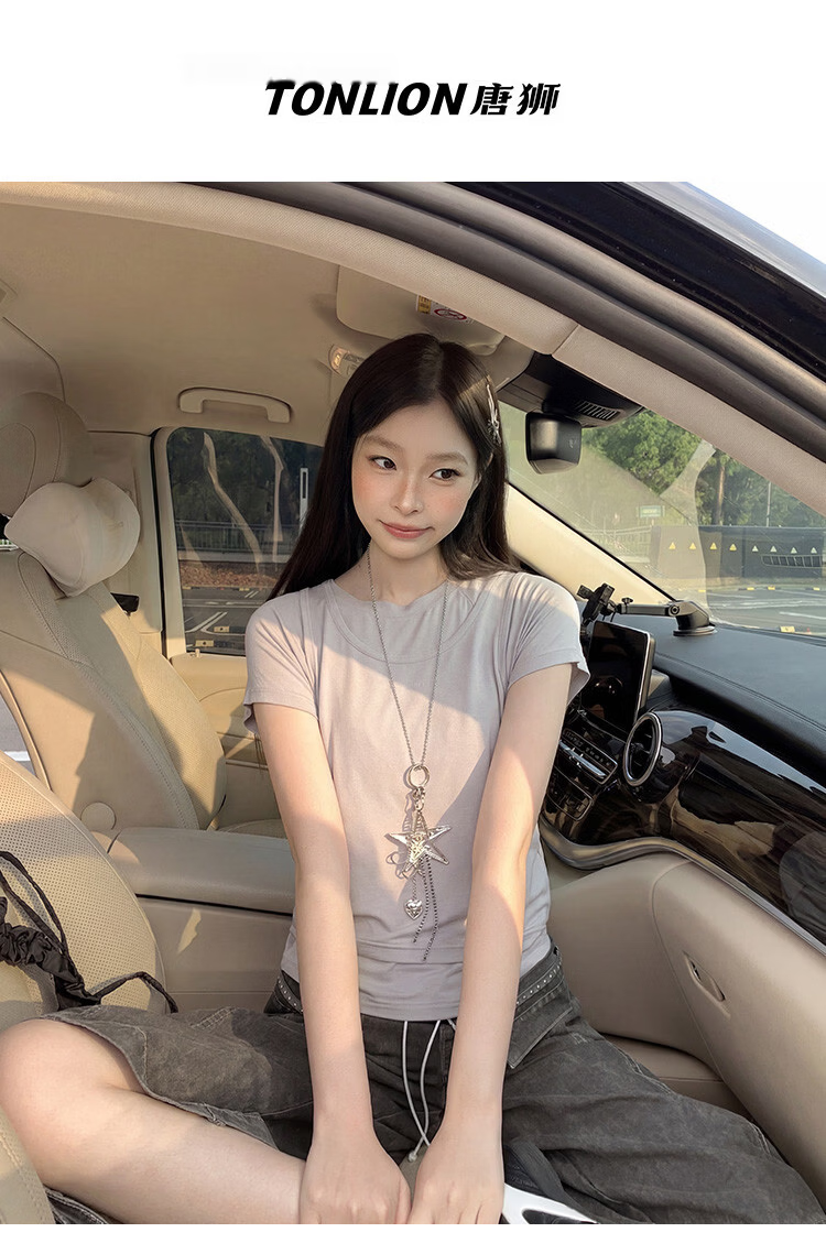 TonLion 2026 Summer Women's Two-Piece Short Sleeve Slim Fit T-Shirt High-End Versatile Outdoor Sports Tee 1