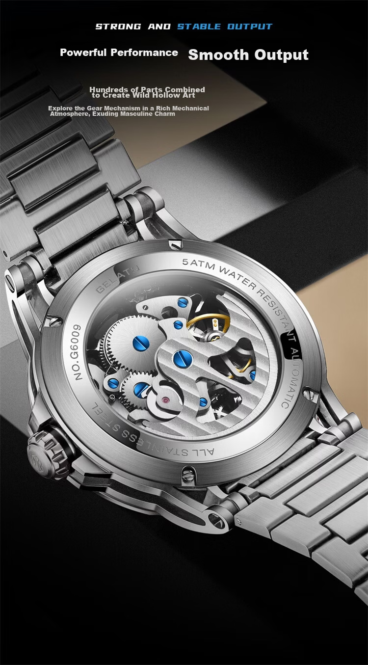 GELATU Men's Automatic Skeleton Mechanical Watch Waterproof Luminous Luxury Fashion Trendy Wristwatch 5