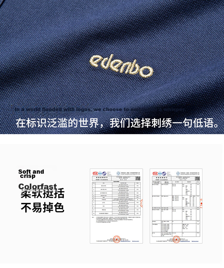 Edenbo Men's Long Sleeve Polo Shirt Long Staple Cotton Half Placket Top Black 170/88A (L) 6