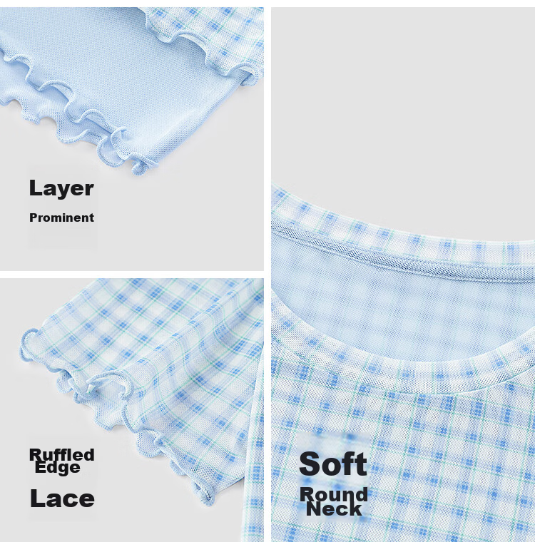 Semir Women's Short Sleeve T-Shirt Summer Short Plaid Mesh Fake Two-Piece Slim Fit 2026 Design Top 109326100013 10