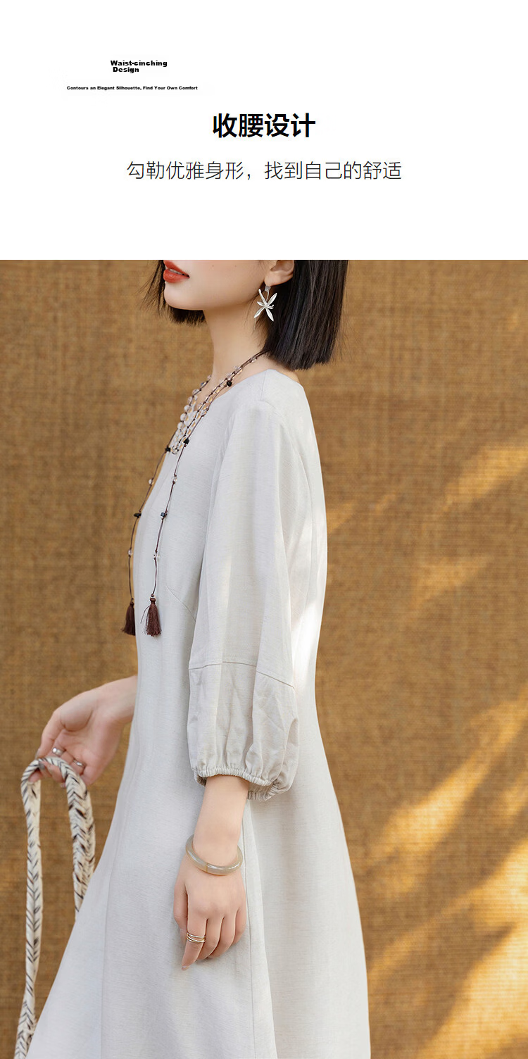 Demana [With Linen] Summer Urban Commuter Round Neck Pocket Sleeve A-Line Slim Fit Dress for Women Premium Feel 7
