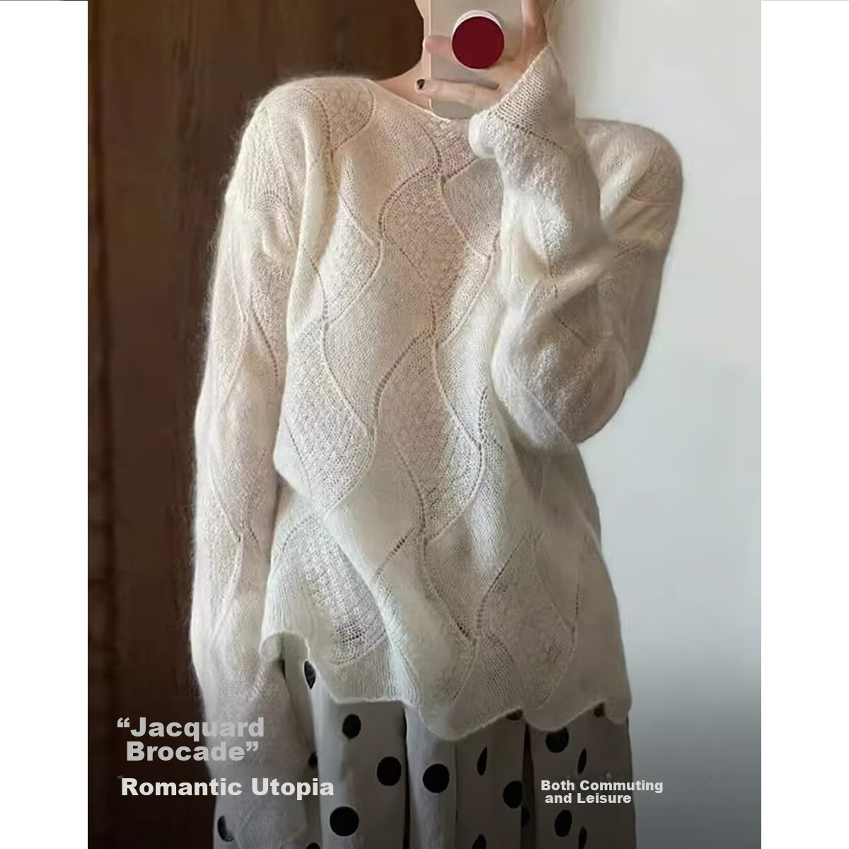 Demana Romantic Utopia Spring Elegant Round Neck Diamond Pattern Jacquard Slimming Knit Sweater for Women