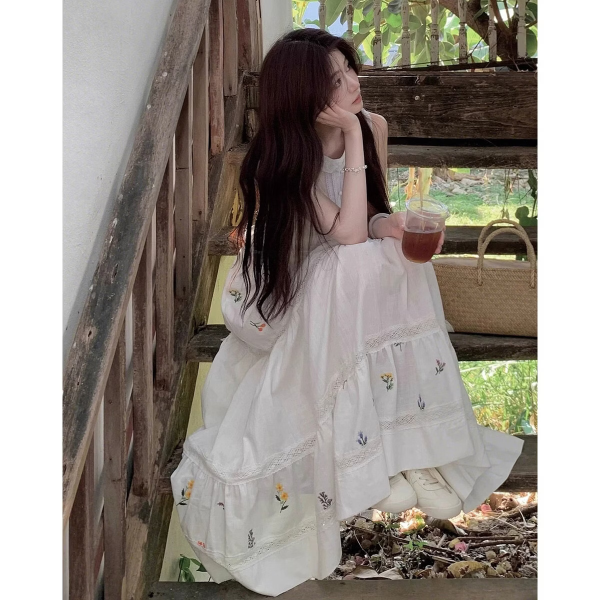 Mt [Light French Pastoral Poem] Summer Cloud Oxygen Cotton Fresh Floral Print Sleeveless Flared A-Line Women's Dress