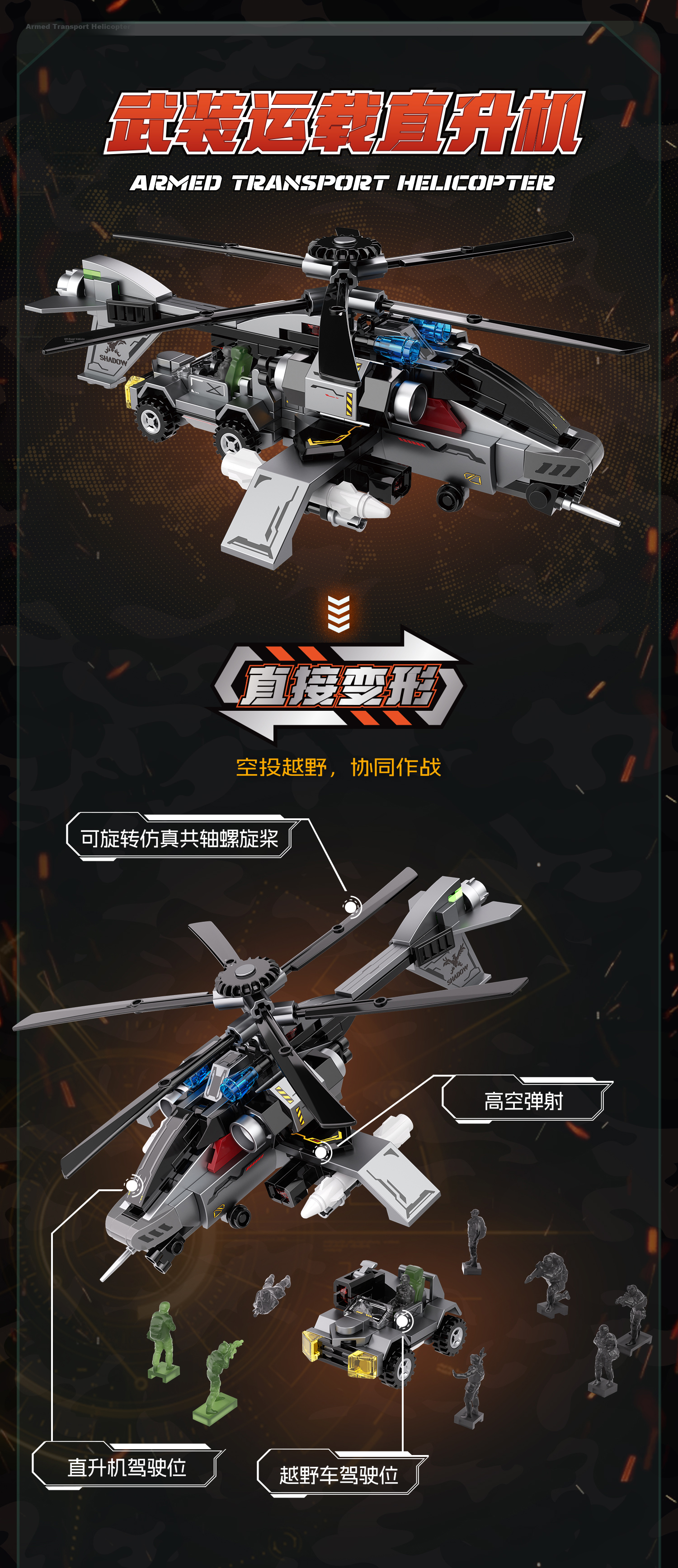 F5 Building Blocks Children's Assembled Toy Armed Helicopter Military Base Soldier Diorama Attack and Defense Boys Birthday Gift 5