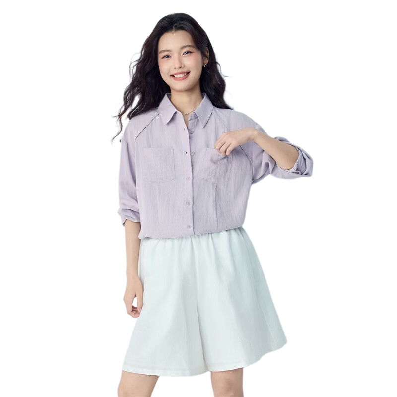 Giordano 2026 Spring New Bone-Breaking Double Pocket Loose Casual Textured Long Sleeve Shirt for Women 05346104