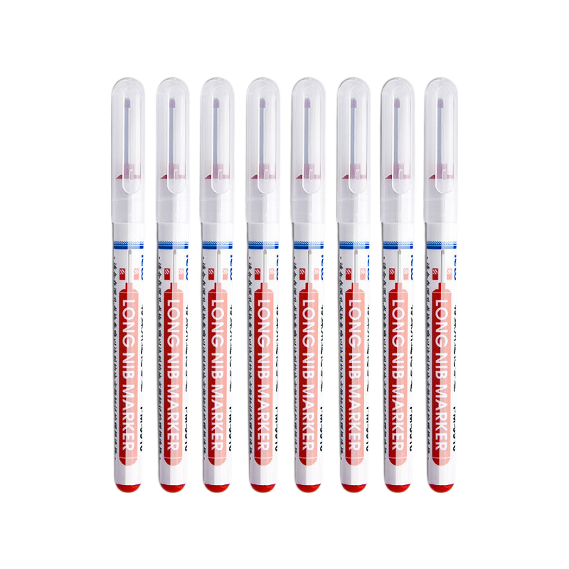 Licao Long-Tip Marker Pen, Oil-Based Woodworking Site-Specific Fine-Tip Marker Pen, Quick-Drying Waterproof Oil-Resistant Non-Fading Red Tile-Specific Extended 20mm Deep Hole Marker Pen, 8 Red