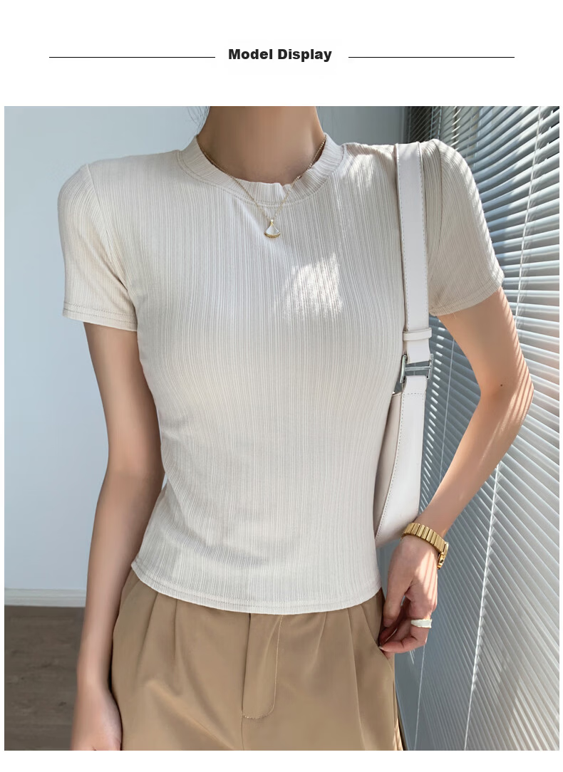 Langsha Knitted Short Sleeve Base Shirt for Women Spring Summer Casual Slim Fit T-Shirt 9