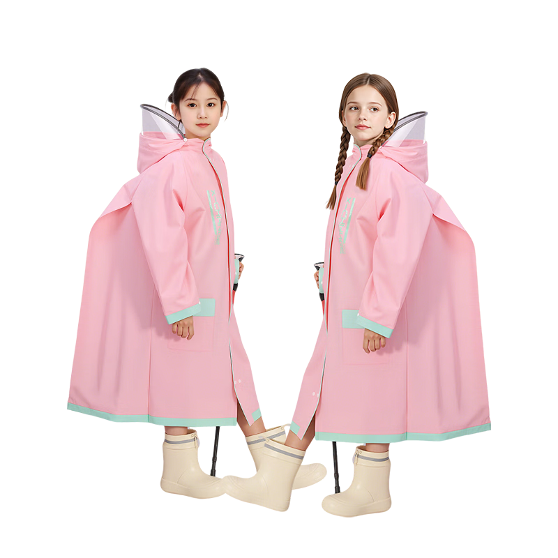 Xtep Kids Raincoat for Elementary School Boys and Girls, Long Full-Body Raincoat with Backpack Cover, Pink, 5XL