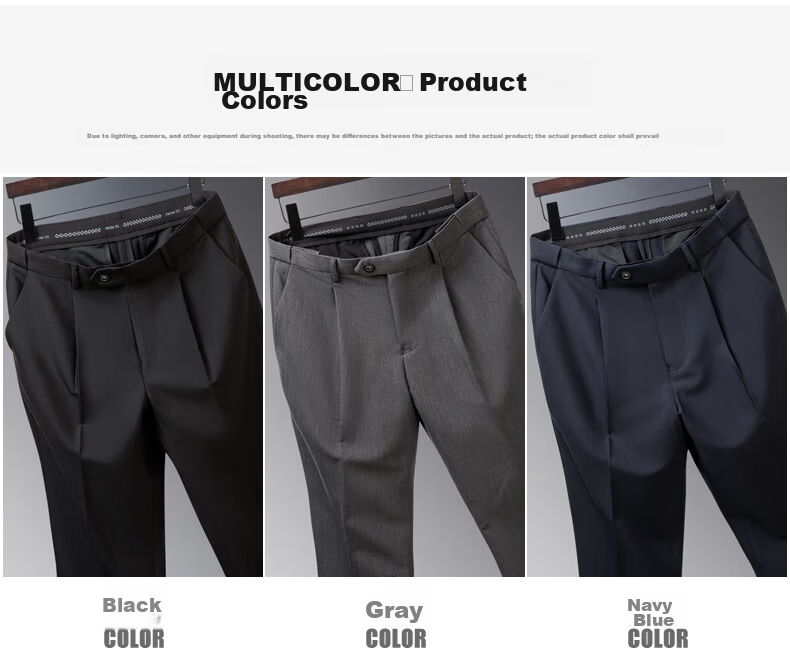 FIRS Men's Four-Season Business Casual Mid-Rise Straight-Leg Solid Color Dress Pants Black 36 14