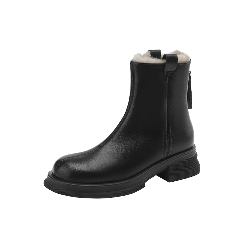 DAPHNE Women's Leather Vintage Thick Sole Slim Boots Chunky Heel Martin Boots Black Suede 37