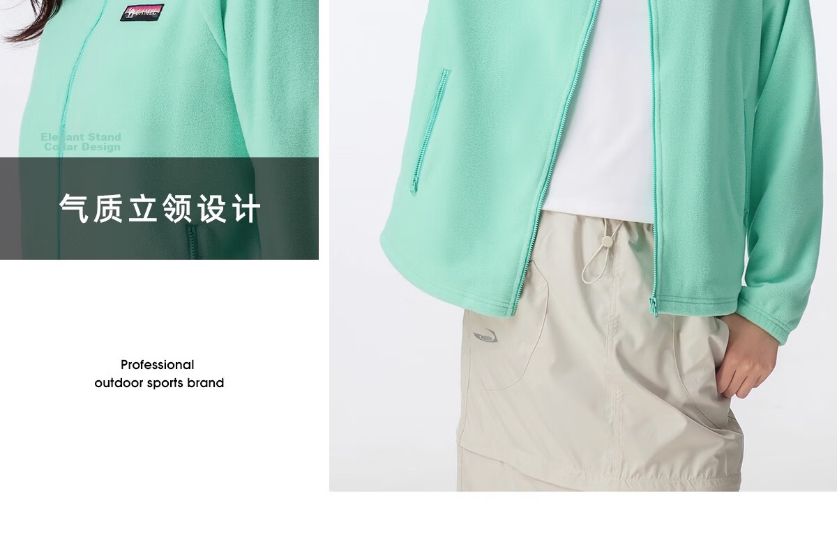 CAMEL Women's Stand Collar Fleece Jacket Double-Sided Plush Warm Anti-Static Hiking Windproof Polar Fleece Coat Men's 35