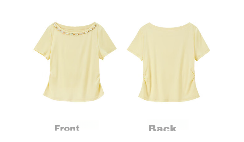 Shangdu Bila Korean Style Elegant Cotton Blend T-Shirt Women Summer Beaded Lace Round Neck Knit Top Slim Fit Short Sleeve Inner Wear 37
