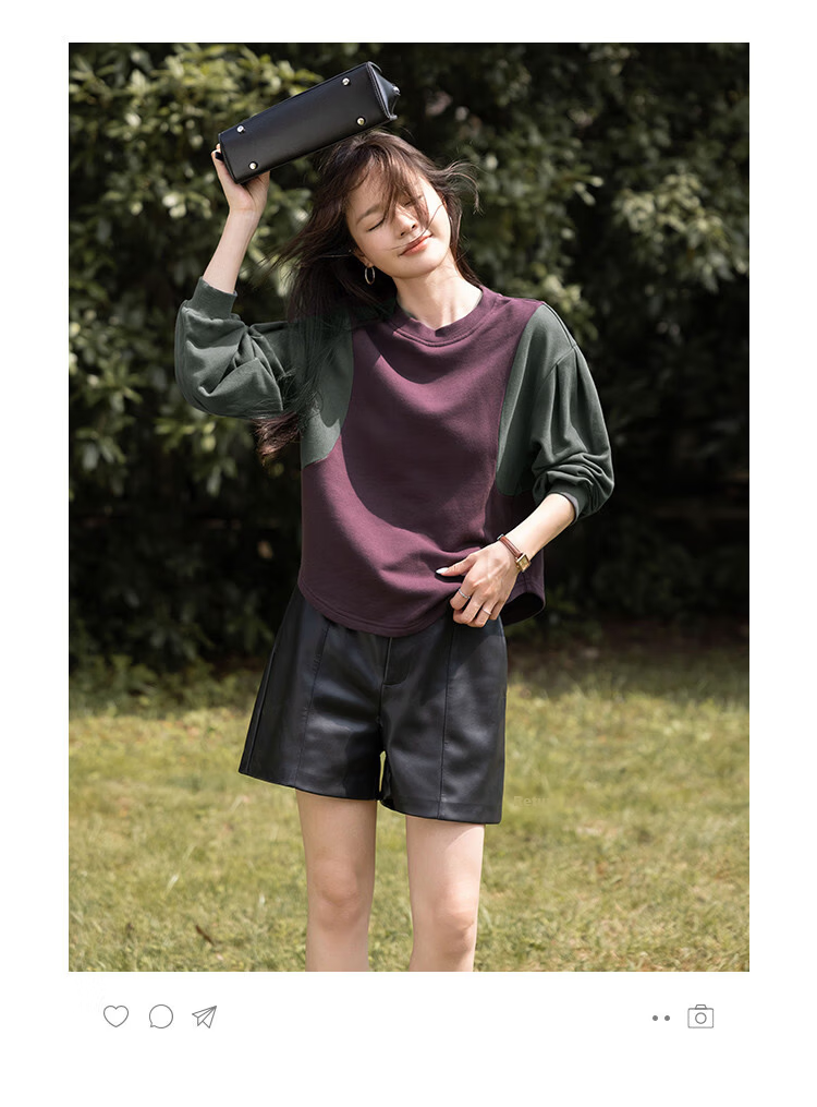 MT Casual Sportswear Autumn Terry Cloth Color-Block Puff Sleeve Crewneck Fashion Sweatshirt 2