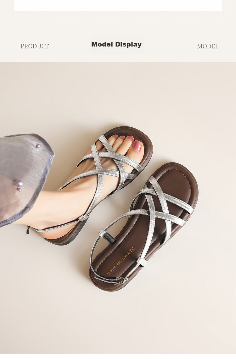 ZHR Women's Flat Sandals 2026 New Summer Cross Strap Soft Sole Casual Beige AY332 Size 36 11